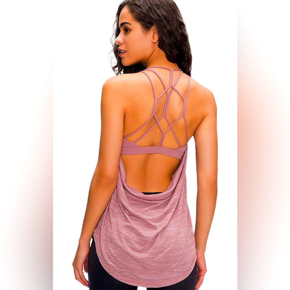 Workout Tank Top with Built in Bra and Criss Cross Cute Back Design